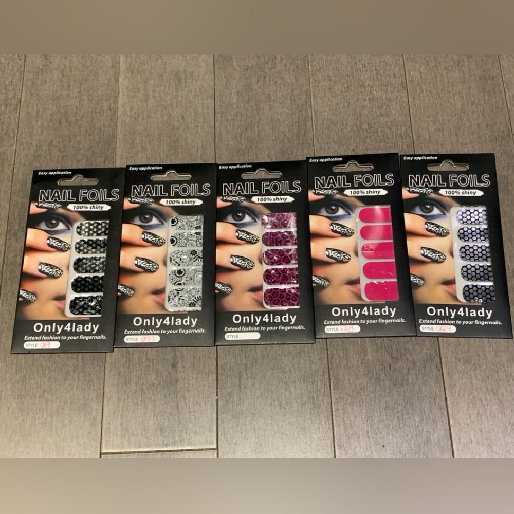 NWT Set of 5 Only4lady Nail Foils - Mixed Prints, Stars, Floral & Pink